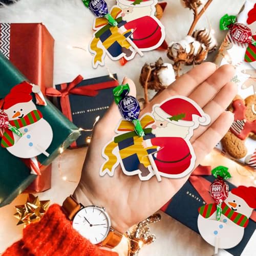 Christmas Lollipop Paper Cards Santa Claus & Snowman Candy Holders, 100 Pcs