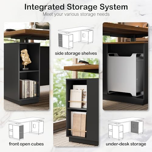 71-Inch L-Shaped Executive Standing Desk with Storage and File Cabinets
