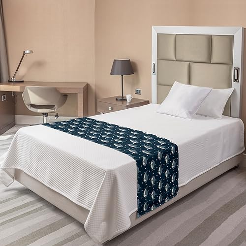 Lunarable Baby Shark Satin Bed Runner, Decorative Twin Bed Scarf, Taupe