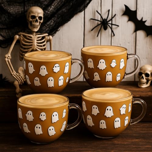 Sliner Ghost Halloween Glass Coffee Mug - 16 oz, Pack of 6, Irish Style