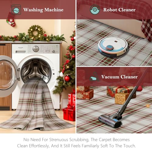 Rugxara Christmas 2x3 Checkered Red Rug – Washable Faux Wool Entryway Mat