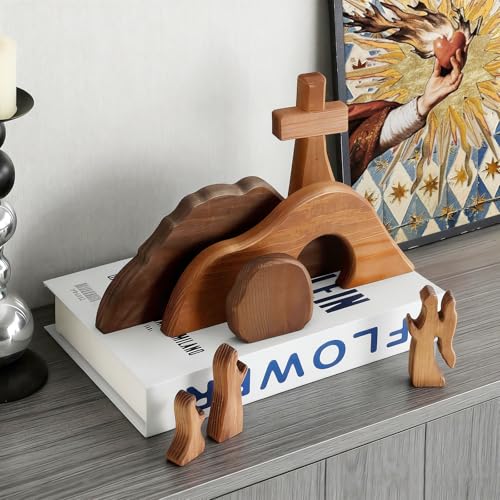 Wooden Empty Tomb Easter Scene Set - 7-Piece Religious Tabletop Display