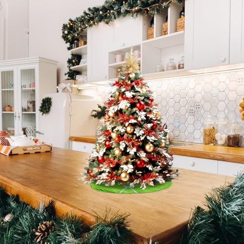 ZhowHoHo 2pcs 15 Inch Green Faux Fur Christmas Tree Skirts Mini Holiday Decor