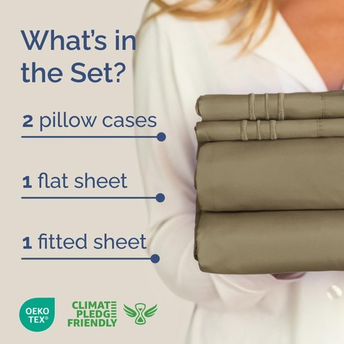 Full XL Bed Sheet Set by Hotel Luxury - Soft, Breathable & Cooling 4-Piece Bedding - Deep Pockets, Fade & Wrinkle Free - Khaki