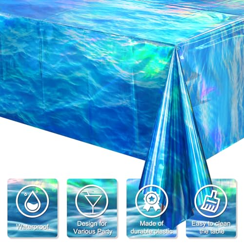 Iridescent Ocean Wave Plastic Tablecloths - 3 Pack 54 x 108 Inch Covers