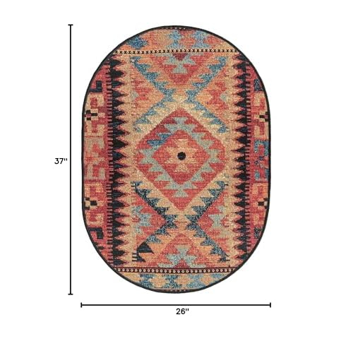 Unique Loom Outdoor Tribal Collection Area Rug - Tortuguero (2' 2" x 3' 1" Oval Multi/Blue)