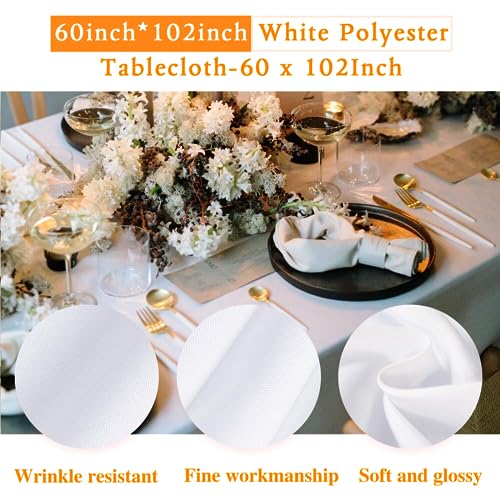 6-Pack Rectangle Tablecloths 60x102 Inch for 6ft Tables, White Polyester