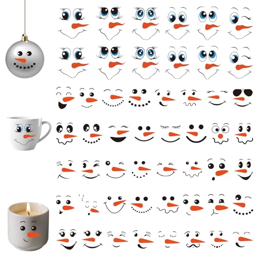 52PCS Snowman Face Stickers for DIY Christmas Crafts & Ornaments