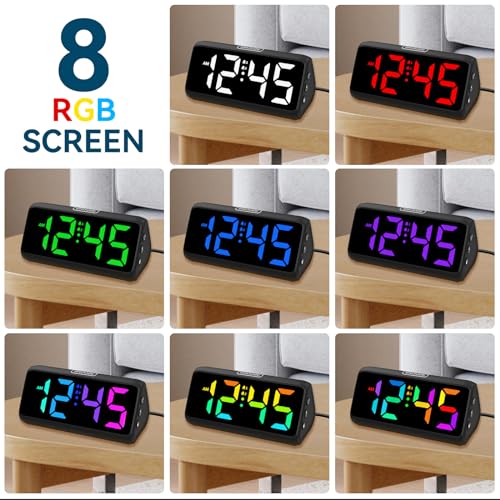 Loud Vibrating Alarm Clock with Bed Shaker for Heavy Sleepers - RGB Display