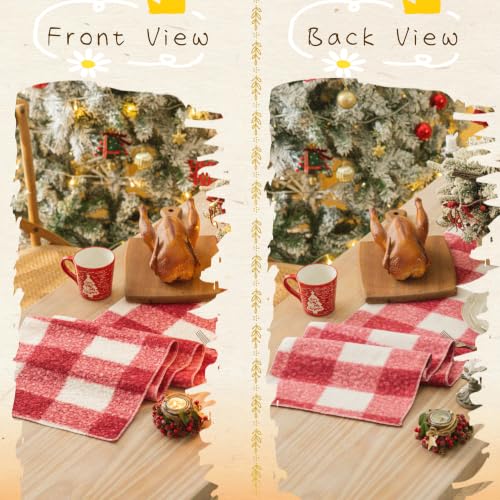 AQOTHES Red White Plaid Christmas Table Runner 13x72 Inch - Festive Holiday Decor
