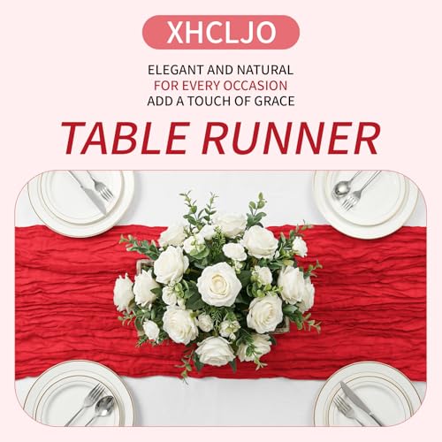 Red Cheesecloth Table Runner 17x108 Inches - Boho Sheer Fabric Set of 8