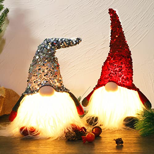Lighted Christmas Gnomes Tabletop Decor - 12" LED Swedish Tomte Elves (2-Pack)