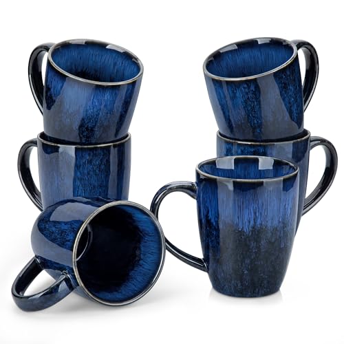 Vancasso STARRY Blue Ceramic Coffee Mug Set of 6, 16 Oz, Microwave & Dishwasher Safe