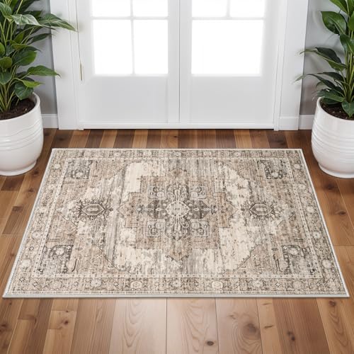 2x3 Washable Area Rug, Vintage Tribal Boho Carpet with Non-Slip Backing