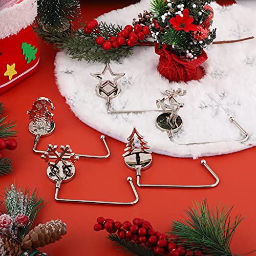 URATOT Silver Christmas Stocking Holders Set of 5 - Mantel & Fireplace Hooks with Elk, Star, Tree, Snowman, Gnome Designs