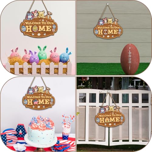 Winnie Welcome Sign for Door Decor with Interchangeable Seasonal Signs - Winnie the Pooh Front Door Welcome Gift (Variation: welcome-sign-Winnie)