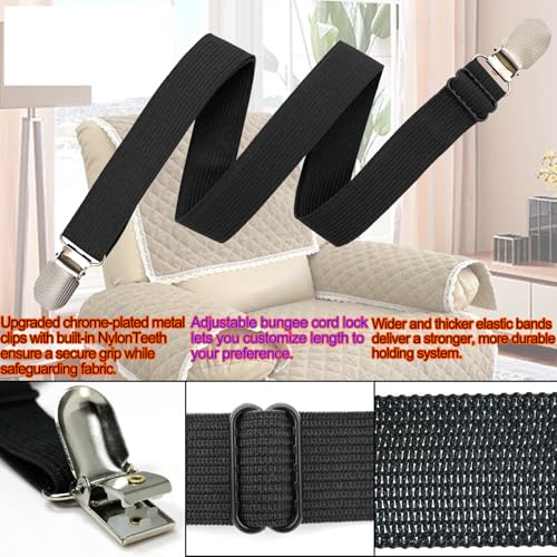Adjustable Elastic Band Straps for Recliner Sofa Covers - 4 Pack
