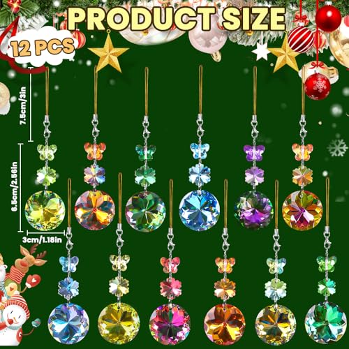 Vellibring 12PCS Rainbow Crystal Christmas Ornaments - Iridescent Glass Balls for Tree Decoration