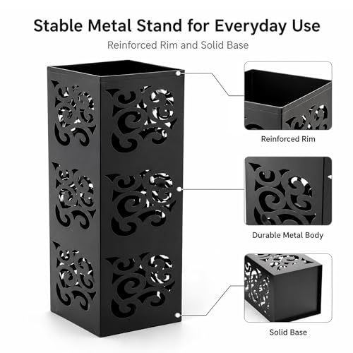 Metal Umbrella Holder Stand for Entryway, Square Hollow Design Rack