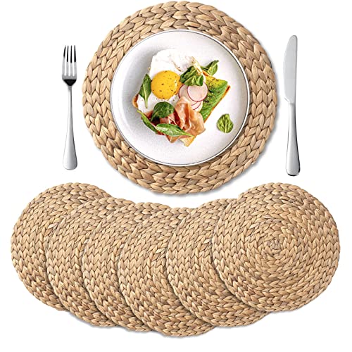 6-Pack Natural Water Hyacinth Woven Placemats, 13.8-Inch Round Table Mats