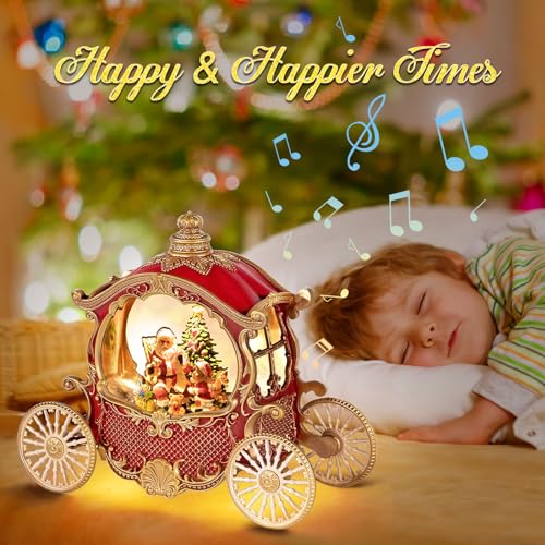 Vintage Lighted Musical Christmas Carriage Snow Globe with Santa Scene