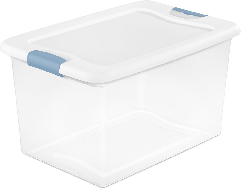 Sterilite 64 Quart Latching Storage Bins - Clear Plastic Organizer with White Lids for Home & Dorm
