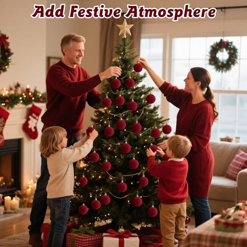 Roiosge Red Velvet Christmas Balls - 16 Pack 3.15 Inch Holiday Ornaments
