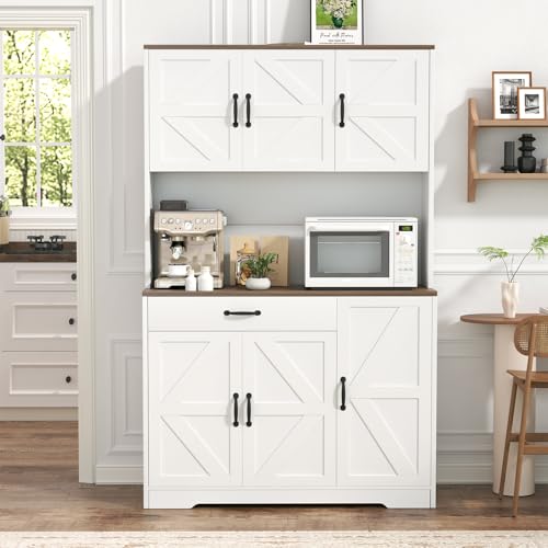 71" Kitchen Pantry Cabinet with Charging Station & Microwave Stand