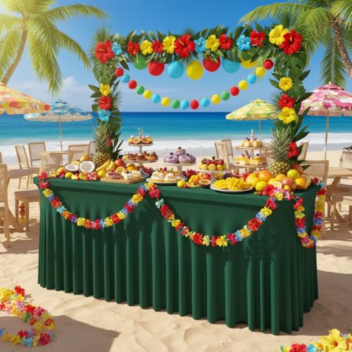 GEWONELIFE 2 Pack Dark Green 6FT Rectangle Spandex Tablecloths - Wrinkle-Free Fitted Cover for 6 Foot Tables, Holiday & Event Decor