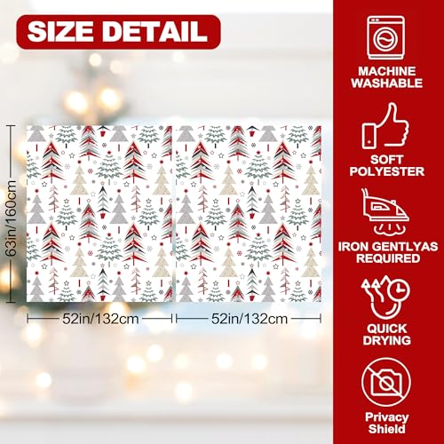 LEWARAN Christmas 52x63 in Window Curtains Set of 2 | Light-Filtering Tree Pattern