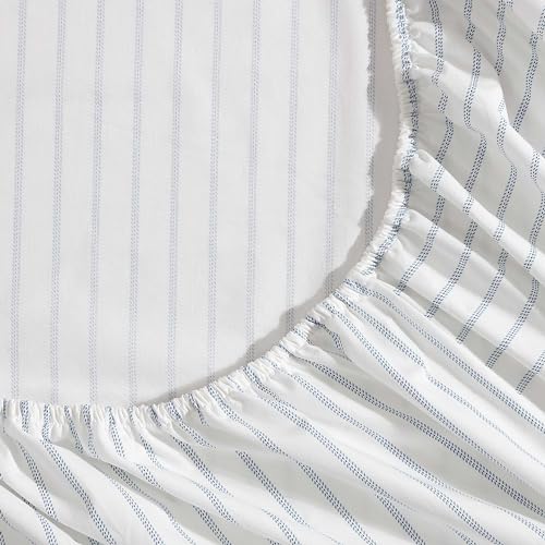 Eddie Bauer - Twin Sheets, Cotton Percale Bedding Set, Crisp & Cool Home Decor (Essential Stripe White, Twin)