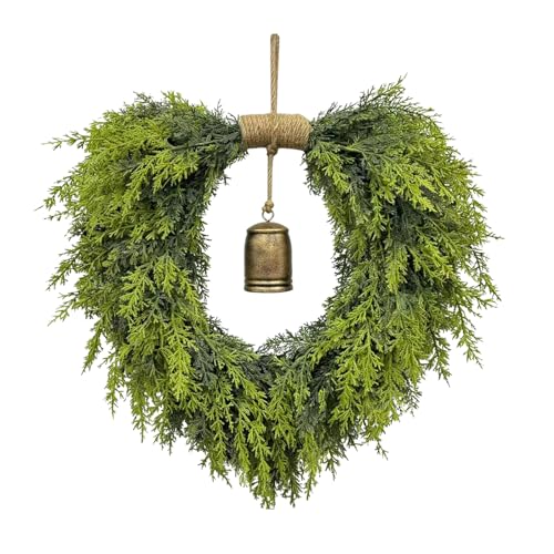 20" Heart-Shaped Wreath with Rustic Bell - Waterproof Faux Greenery for Door