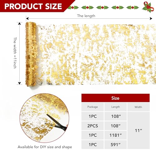 Deconovo Gold Sequin Table Runner 1PC/100FT Festive Holiday Wedding Decor