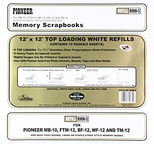 12x12 Inch Top Loading Sheet Protectors with White Inserts, 5-Pack