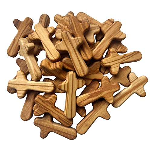 30-Piece Small Olive Wood Holding Crosses, 2.56in Portable Prayer Pocket Cross