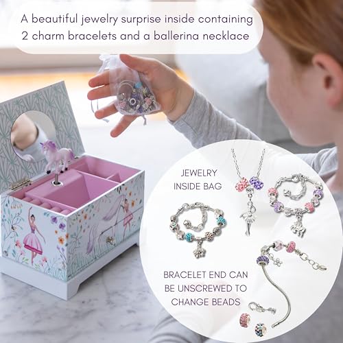 Unicorn Ballerina Musical Jewelry Box with Charm Bracelet and Necklace
