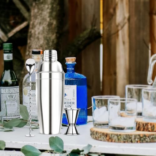 Ohtomber Silver 24oz Stainless Steel Cocktail Shaker Set Bar Bartender Kit