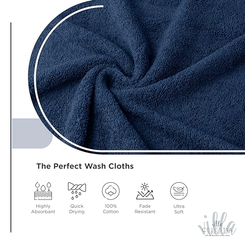 Villa Celestia Cotton Washcloths Set of 6 Navy Blue 12x12