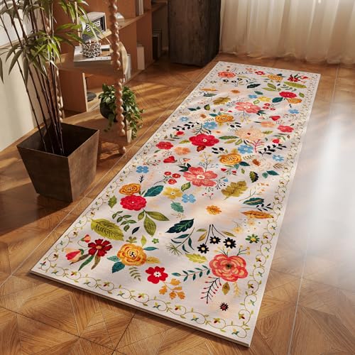 Washable Non-Slip Runner Rug 2'x6' - Vintage Floral Soft Hallway Carpet