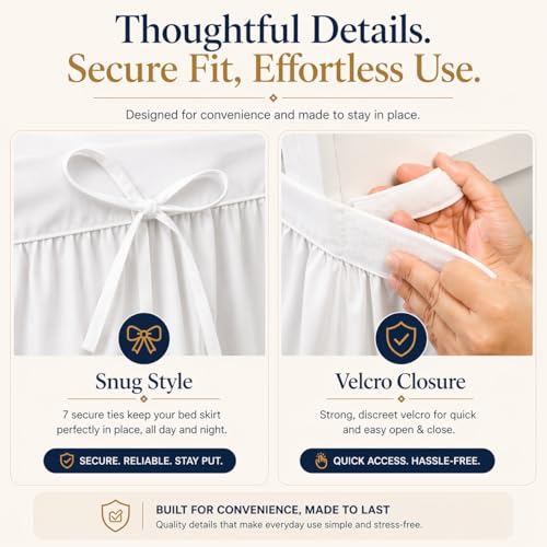 Twin XL Microfiber Dorm Bed Skirt - 36 Inch Drop with Split Corners, White
