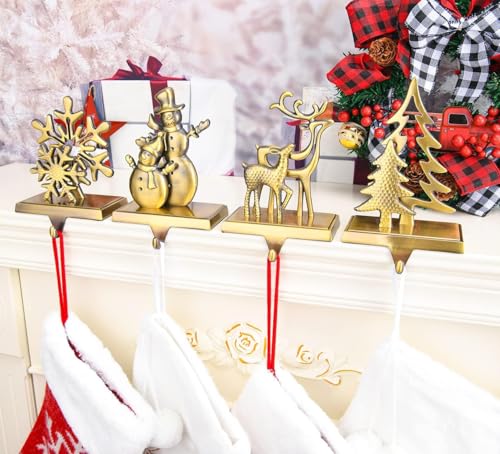 WAYTOSUC 4Pcs Bronze Velvet Double Stocking Holders for Mantle - Anti-Slip Xmas Hooks, 6.1" x 2.6" x 4.8"