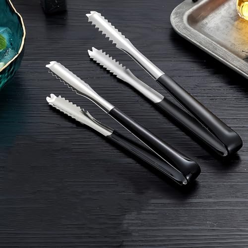 Stainless Steel Ice Tongs with Black Silicone Handles 6 Inch - Perfect for Ice, Fruits, and Serving