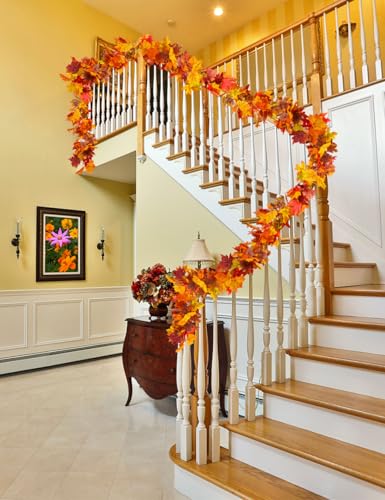 Artificial Fall Maple Leaf Garland 6 Pack (5.9 Ft) with Hooks - Autumn Decor