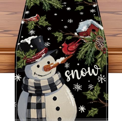 OTOSTAR Snowman Black Christmas Table Runner 13x36 Inch Holiday Decor