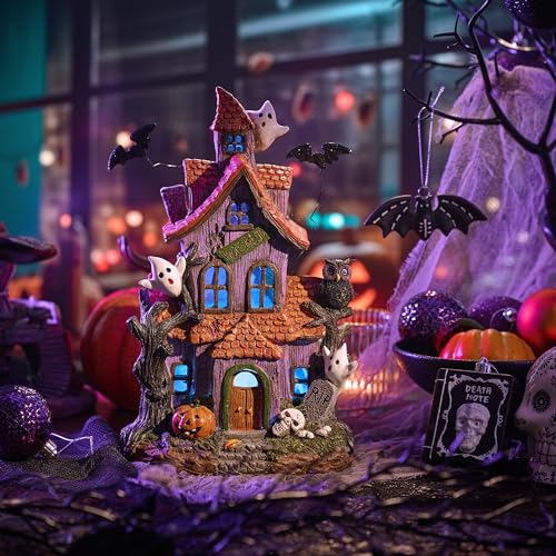 Lighted Halloween Village Haunted House Decor - 9 Inch LED Resin Statue