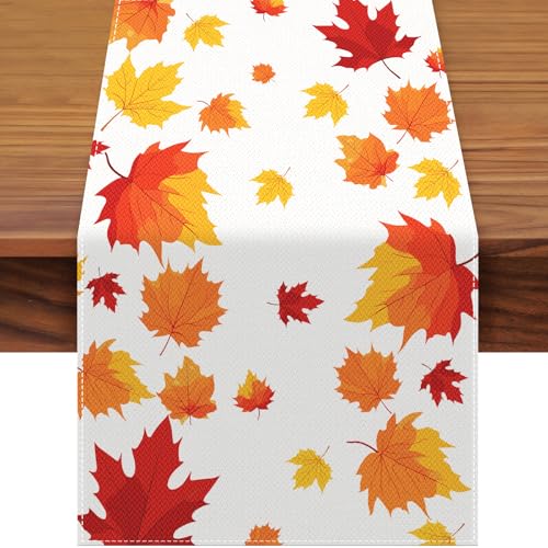 Pedenty Colonial Fall Leaves Table Runner 72x13 Inches - Autumn Maple Decor