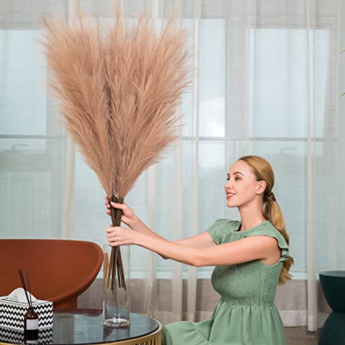 43-Inch Faux Pampas Grass Decor, 6 Stems Tall Artificial Boho Flower Branches