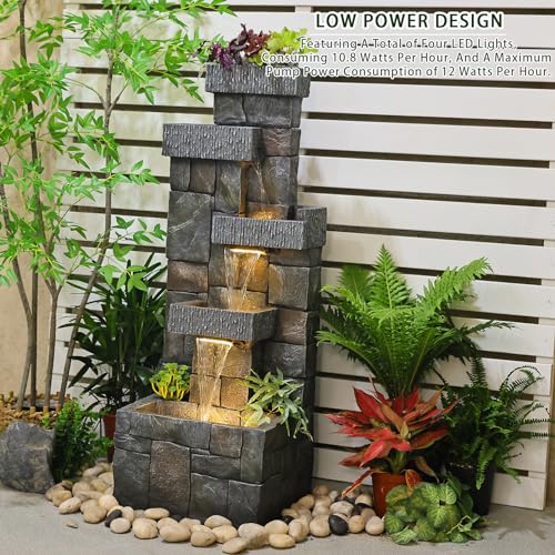 44.5-Inch 4-Tier Modern Floor Standing Water Fountain with LED Lights