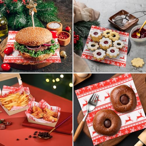 GeeRic Red Reindeer Wax Deli Paper Sheets 7x7in – 100 Pack, Christmas Theme