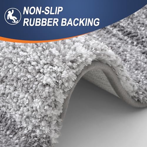 OLANLY 2-Piece Microfiber Bathroom Rug Set - Grey Shaggy Non-Slip Bath Mat and U-Shaped Contour Toilet Rug